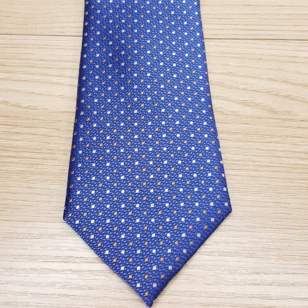 BLOOMINGDALES MENS STORE Neck Tie Blue Textured Dot 100% Silk Classic Necktie